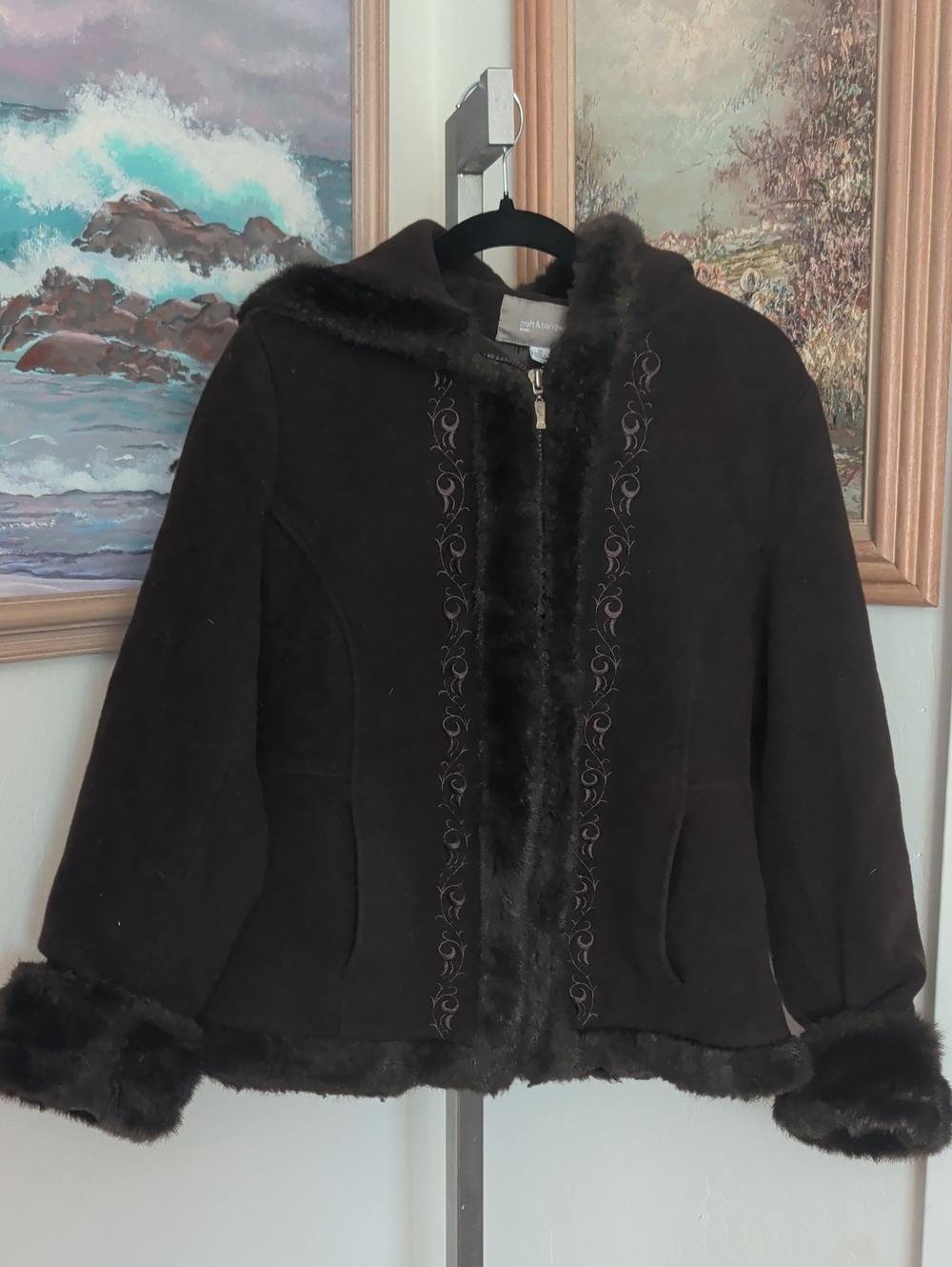croft & barrow Brown Teddy Jacket with Faux Fur Trim